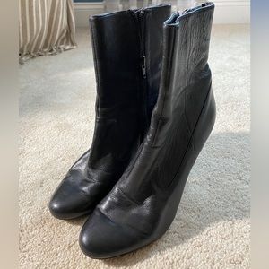 Black leather Calvin Klein stiletto booties